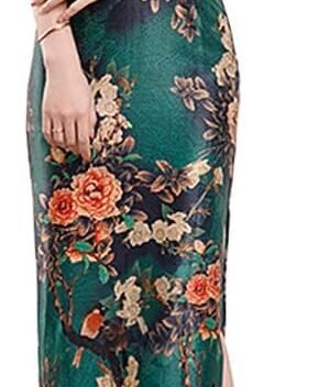 Deluxe Maxi Cheongsam Cap Sleeve Manarin Collar Slim Fit Side Slit Chinese Qipao Dress Evening Party Formal Wear