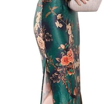 Deluxe Maxi Cheongsam Cap Sleeve Manarin Collar Slim Fit Side Slit Chinese Qipao Dress Evening Party Formal Wear